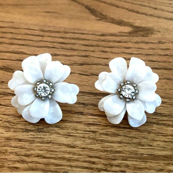 J.Crew | Pearlized Acetate Floral Earrings | 1.75” Diameter - Picture 1 of 4